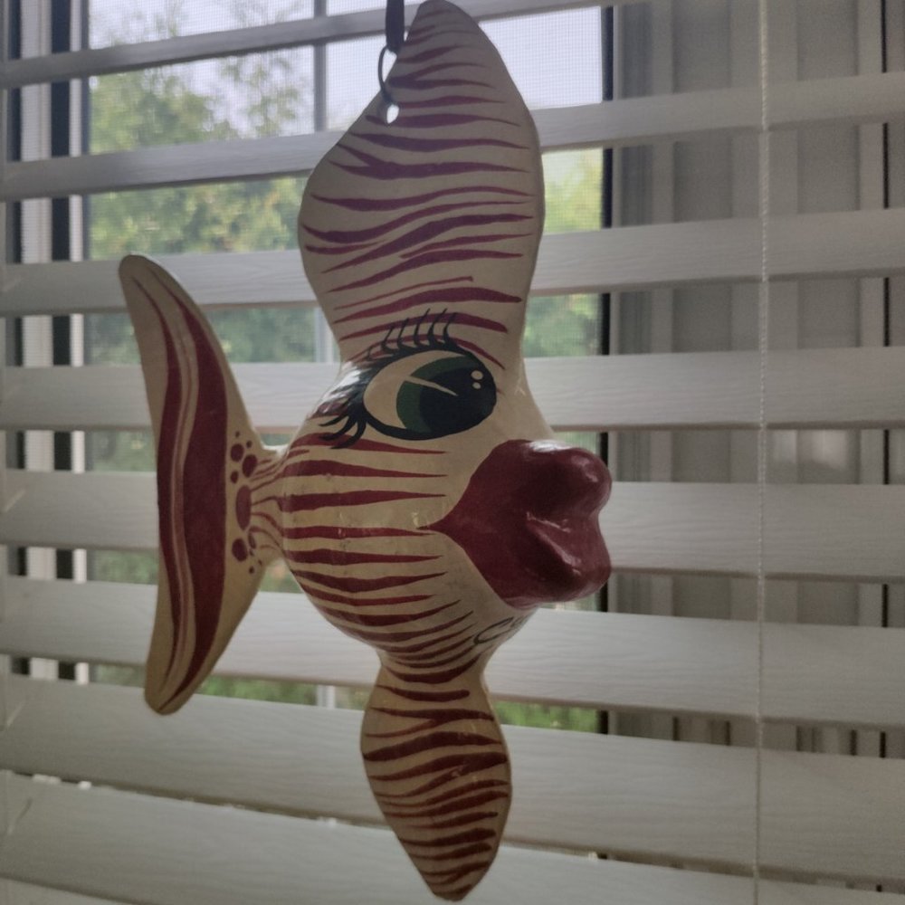 Vintage Whimsical Fish Anthropomorphic Paper Mache 11", made in the Caribbean